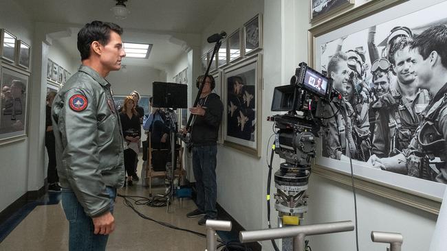 Cruise looking back on Top Gun in a scene for the new film. Picture: Paramount