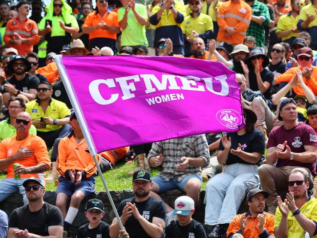 BRISBANE, AUSTRALIA - NewsWire Photos SEPTEMBER 17, 2024: Members of the Queensland Electrical Trades Union and other Unions rallied in Brisbane to defend the CFMEU. Picture: NewsWire/Tertius Pickard