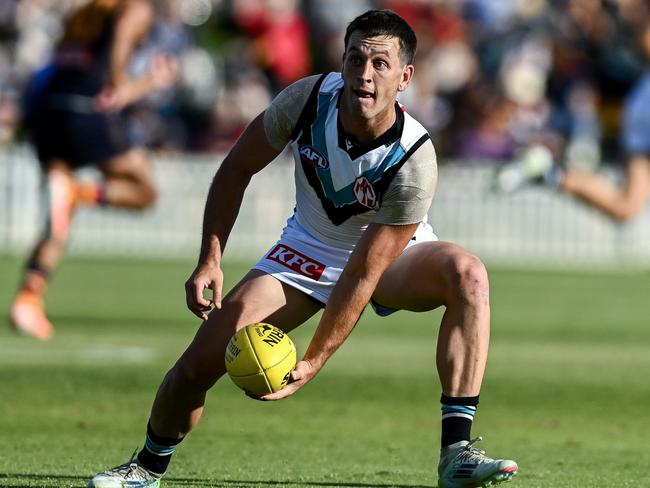 MT BARKER, AUSTRALIA - FEBRUARY 21: Zak Butters of the Power during the AFL practice match between Adelaide Crows and Port Adelaide Power at Mt Barker Summit Sport and Recreation Ground on February 21, 2025 in Mt Barker, Australia. (Photo by Mark Brake/Getty Images)