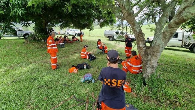 Isaac SES volunteers take a break during the search for missing Koumala woman Helen Barnett. Picture: SES Isaac Regional Unit