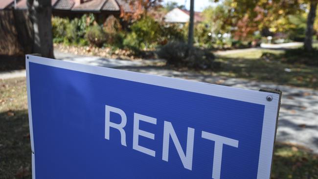 A 'for rent' sign is seen outside a house in Canberra this week. Picture: AAP