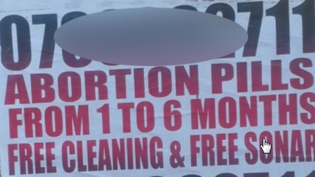 One of many flyers advertising abortions in South Africa.