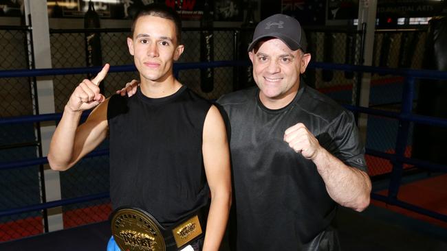 Wade Sciberras with trainer, and father, former world champion Steve Sciberras. Picture: Matthew Sullivan