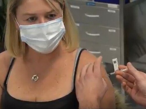 Daily Telegraph website editor Wendy Fitzgibbon getting her first Covid vaccination.