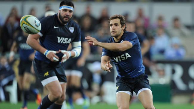 Argentina’s Nicolas Sanchez passes during the Rugby Championship match against Australia.
