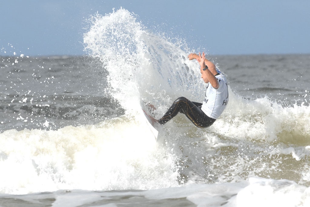 Shaun Gossmann of Burleigh Heads competing in the open mens Hurley NSW Championships at Broken Head.