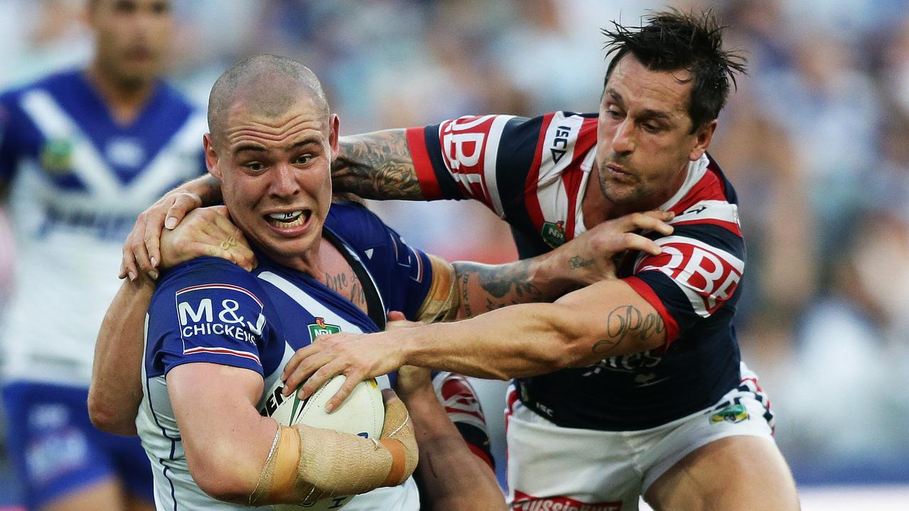 David Klemmer (left) is set to join the Knights and Mitchell Pearce (right) has helped the process. Picture: Brett Costello