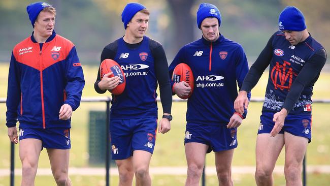 Aaron Vandenberg, Jack Trengove, Joel Smith and Cam Pedersen at Melbourne training.