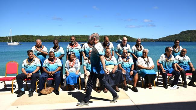 Anthony Albanese arrives as other Pacific leaders wait ahead of the traditional family photograph at the 53rd Pacific Islands Forum Leaders Meeting. Picture: AAP