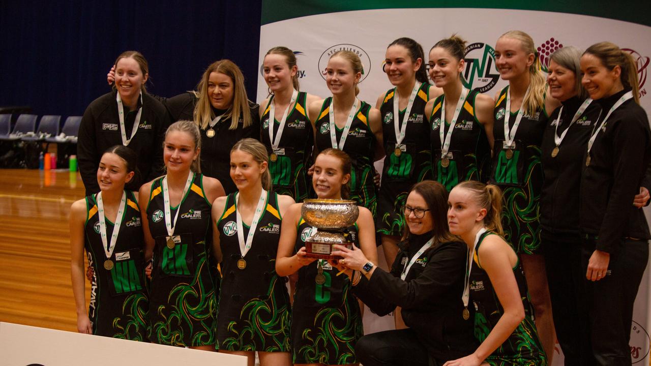 The Cavaliers celebrate their state premiership win over Cripps at Launceston's Silverdone. Picture: PATRICK GEE/SUPPLIED