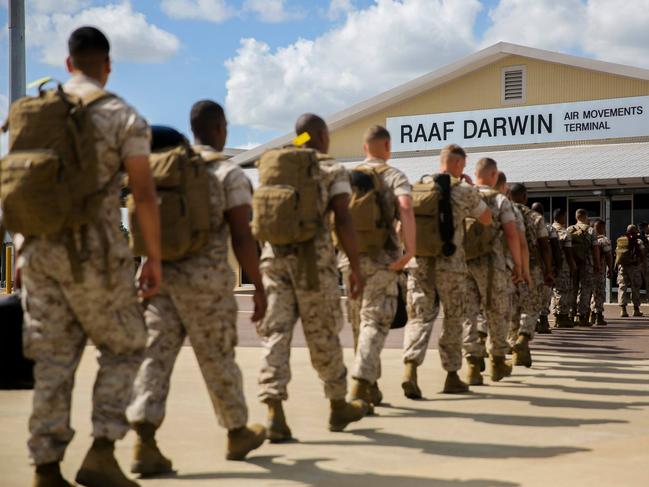 US Marines arrive in the Northern Territory at RAAF Darwin for the Marine Rotational Force - Darwin. Upto 1150 Marines are set to arrive in the top end.