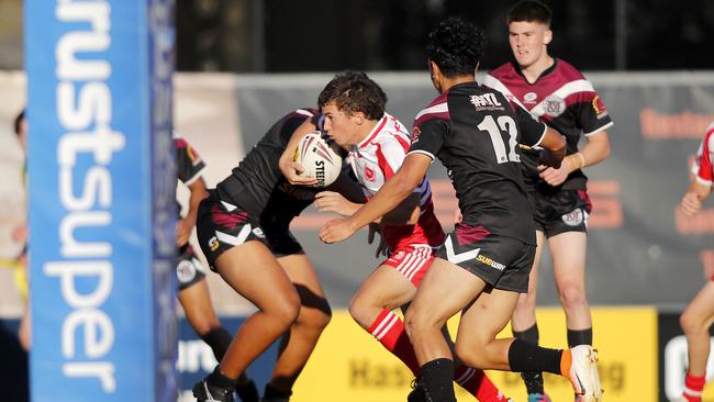 Palm Beach Currumbin’s Thomas Ellem about to score. Picture: Josh Woning