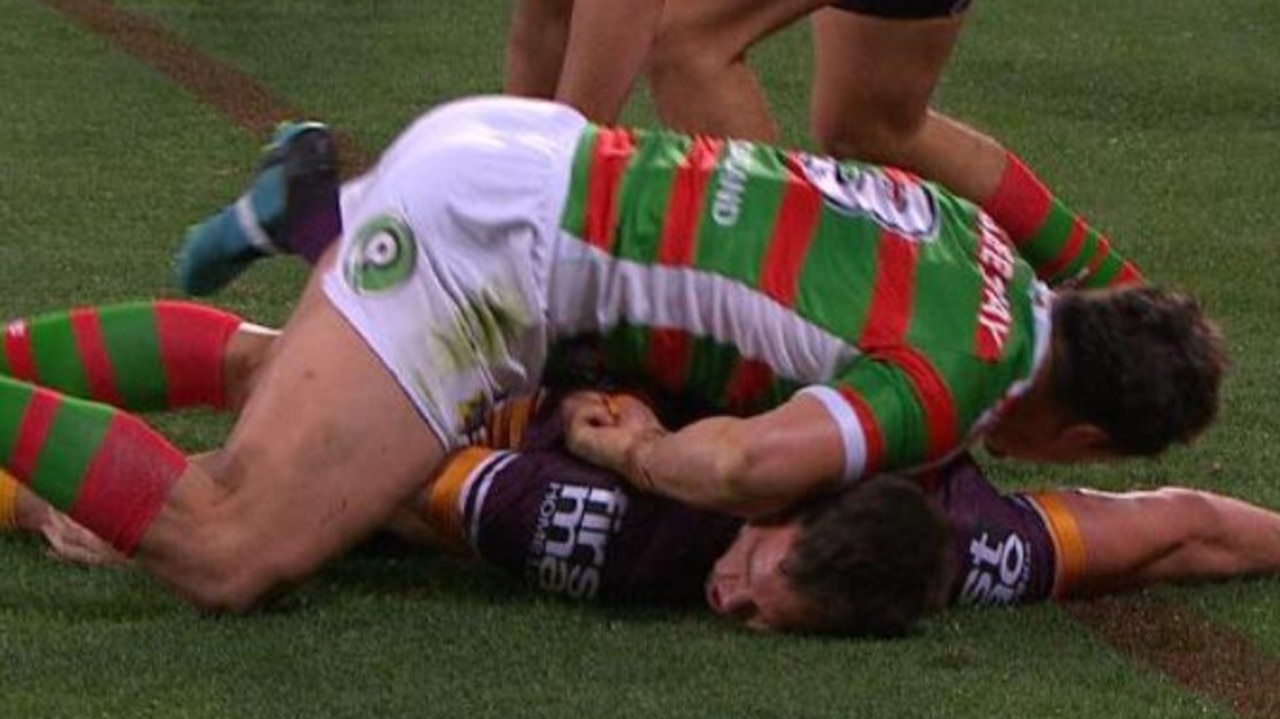 James Roberts shoves his elbow into Corey Oates' temple