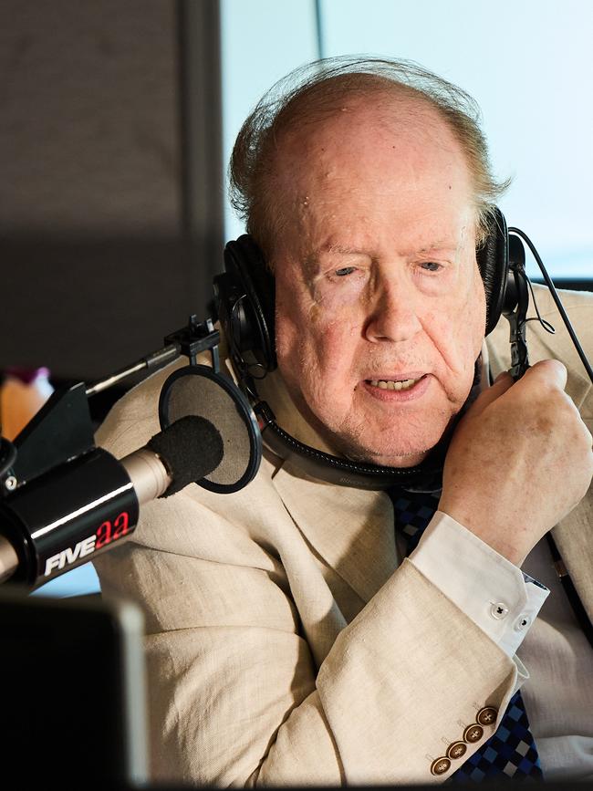 Leon Byner spars with another talkback caller during his final morning show shift. Picture: Matt Loxton