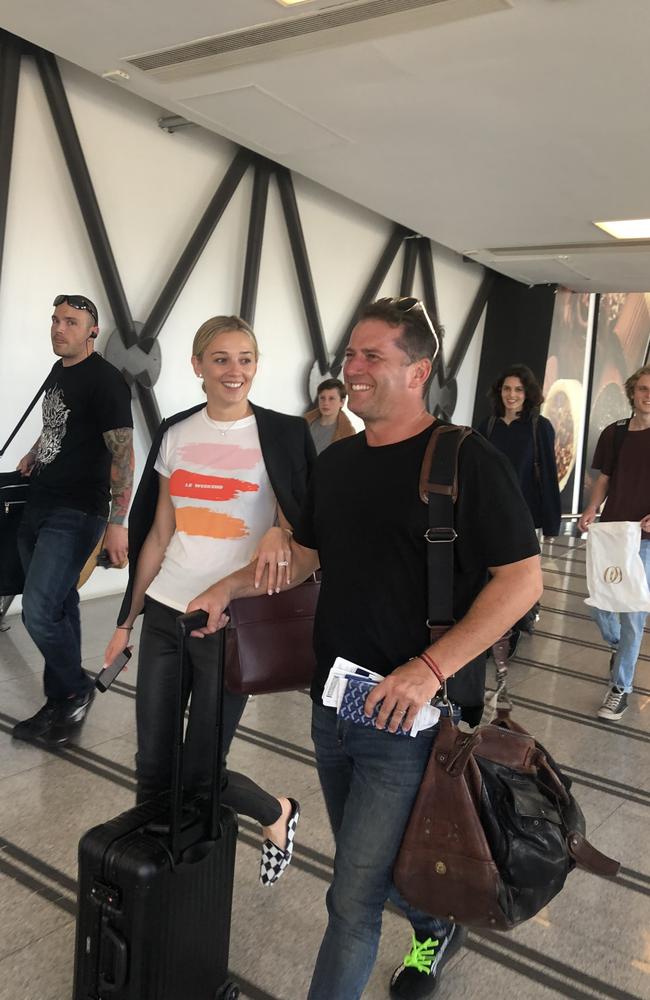 Karl Stefanovic and Jasmine Yarbrough depart Mexico after their wedding. Picture: Jonathon Moran