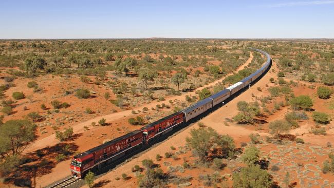 The Ghan travelling through the outback, NT. Photo: Tourism NT.