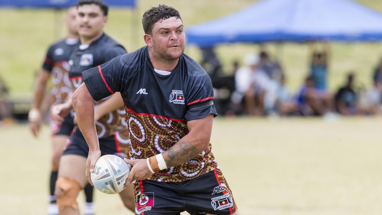 Ashley Taylor in action for the Toowoomba Warriors against Kambu Warriors at the 2024 Toowoomba Warriors Reconciliation Carnival. Picture: Kevin Farmer