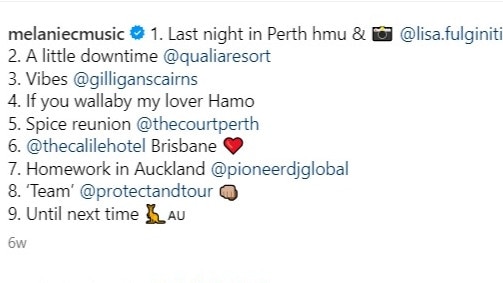 On May 16, Melanie C name-checked her Aussie hotels – including the Calile and Qualia.