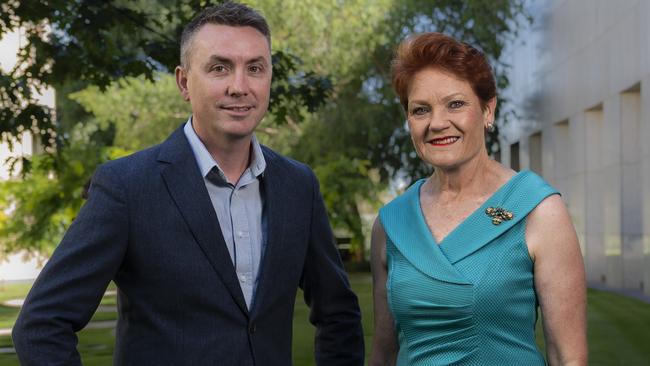 Senator Pauline Hanson with chief of staff James Ashby. Picture: Martin Ollman/NCA NewsWire