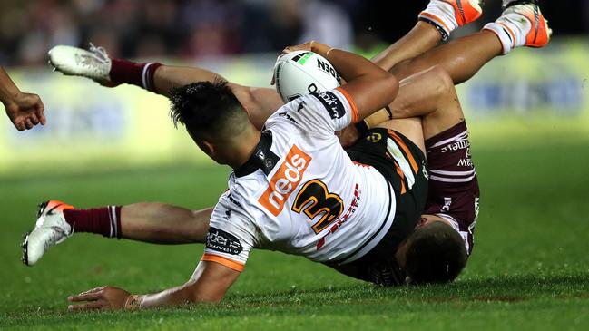 Tommy Talau debuted for Wests Tigers against Manly this year. Picture: Phil Hillyard