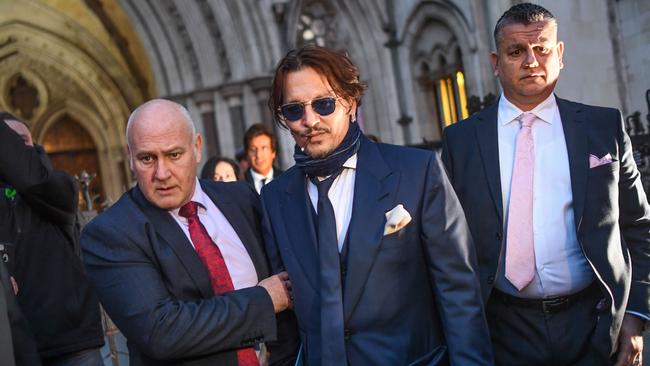 Johnny Depp leaving the Royal Courts of Justice in London. The Hollywood actor is suing The Sun newspaper over claims he beat up his ex-wife Amber Heard. Picture: Peter Summers/Getty