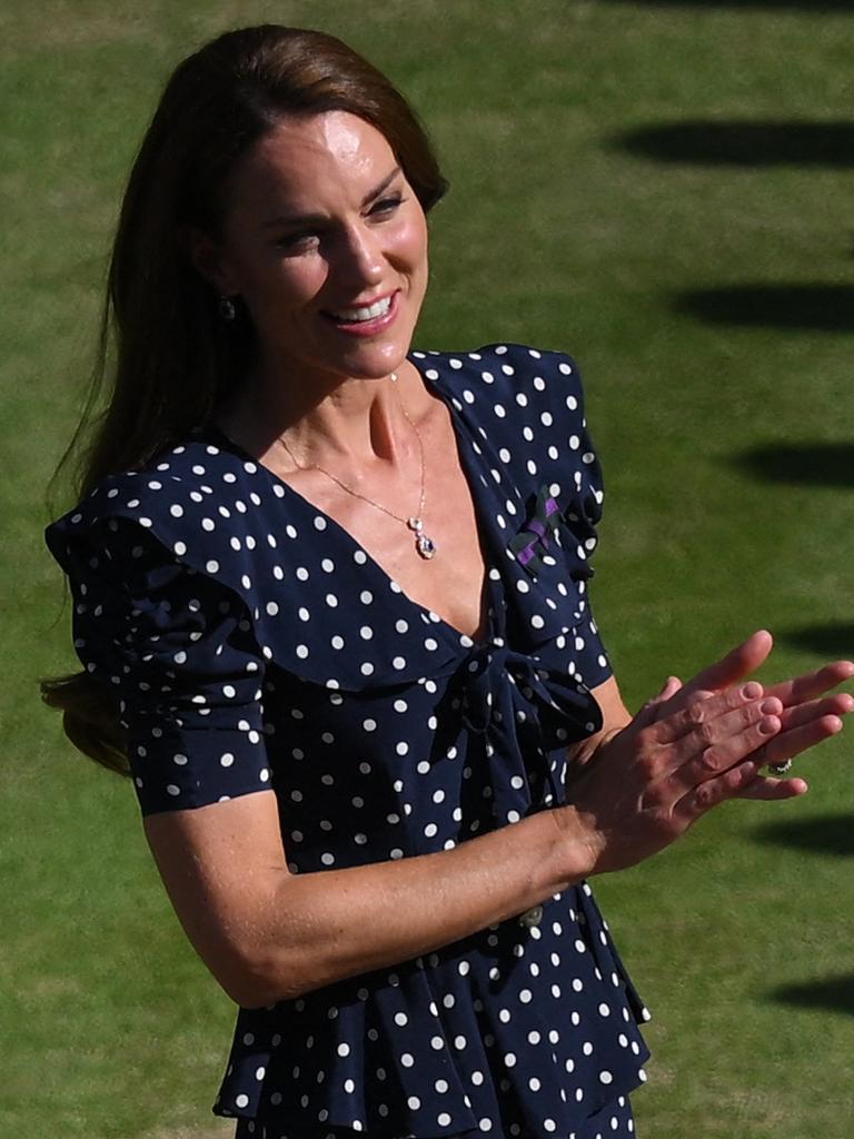 Kate Middleton in Blue Polka Dot Dress at Day 9 of Wimbledon Today 2022