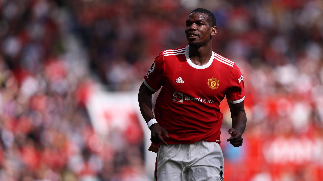 MANCHESTER, ENGLAND - APRIL 16: Paul Pogba of Manchester United in action during the Premier League match between Manchester United and Norwich City at Old Trafford on April 16, 2022 in Manchester, England. (Photo by Naomi Baker/Getty Images)