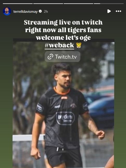 Terrell May in Tigers gear. Picture: Instagram