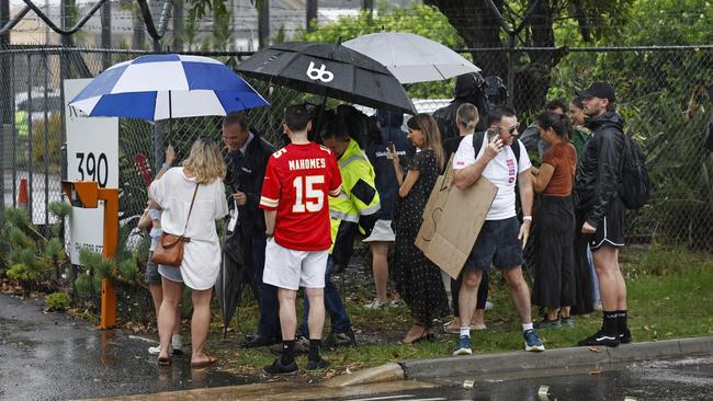 Taylor Swift fans outside ExecuJet Sydney as US singer Taylor Swift arrives for the Sydney leg of her Tour. Picture: Richard Dobson