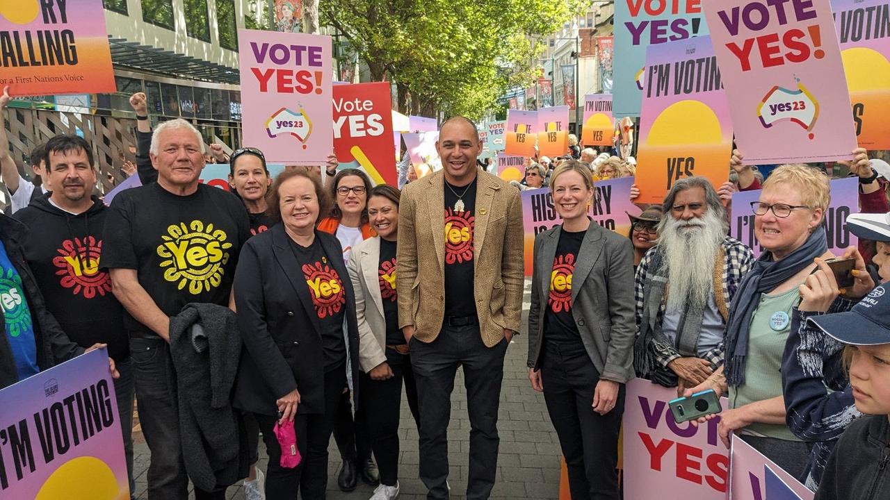 Supporters of the 'yes' vote at the Elizabeth Street mall.