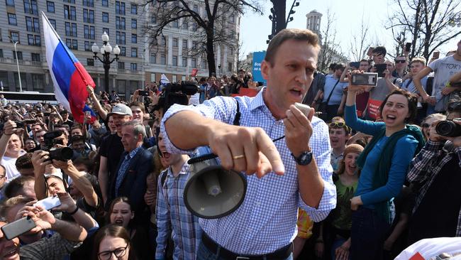 Russian opposition leader Alexei Navalny addresses supporters during an nti-Putin rally in 2018 in Moscow. Navalny's posthumous memoir chronicled his 2020 poisoning and life in a brutal Russian prison camp. Picture: AFP