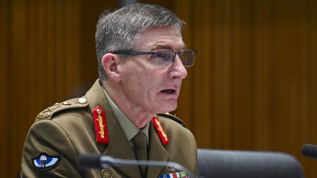 The Chief of the Defence Force, General Angus Campbell, appears before the Senate’s foreign affairs, defence and trade committee. Picture: NCA NewsWire / Martin Ollman