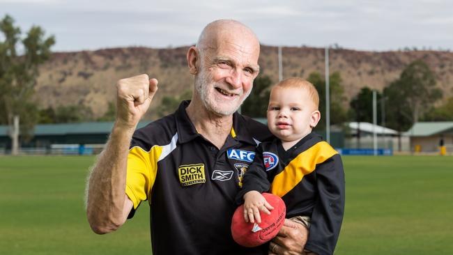 Michael Bowden with his one-year-old grandson Toby Mallard in 2017. Picture: Emma Murray