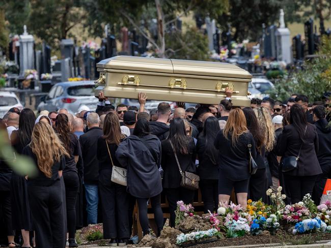 Mourners gather to farewell Sam ‘The Punisher’ Abdulrahim before his burial at Northern Memorial Park.