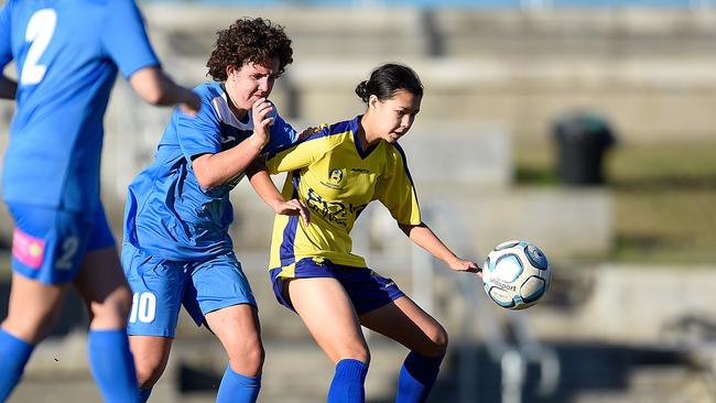 BRISBANE, AUSTRALIA - JULY 13: during the NPL Queensland Senior Womens Round 20 match between Gold Coast United and SWQ Thunder at Coplick Family Sports Park on July 13, 2019 in Brisbane, Australia. 15-year-old Claudia Danckert in action. (Photo by Patrick Kearney)