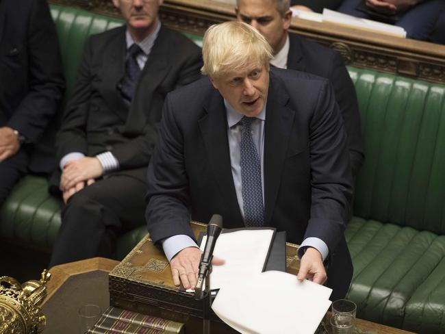 A handout photograph released by the UK Parliament shows Britain's Prime Minister Boris Johnson speaking during the debate on the EU (Withdrawal) (No.6) Bill in the House of Commons in London on September 4, 2019. - British Prime Minister Boris Johnson's government was left in limbo on Wednesday after MPs voted to derail his Brexit plan and rejected his call for an early election to break the political deadlock. (Photo by JESSICA TAYLOR / various sources / AFP) / RESTRICTED TO EDITORIAL USE - NO USE FOR ENTERTAINMENT, SATIRICAL, ADVERTISING PURPOSES - MANDATORY CREDIT " AFP PHOTO / JESSICA TAYLOR / UK Parliament"