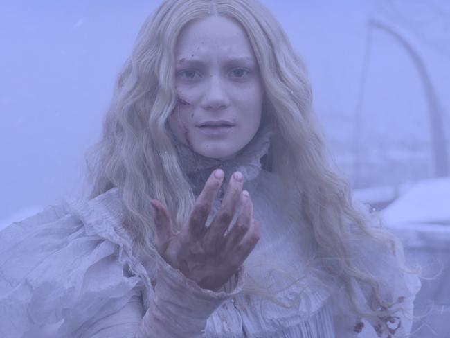 Looking a little peaky: Mia Wasikowska in gets her ye olde nightie out for Crimson Peak