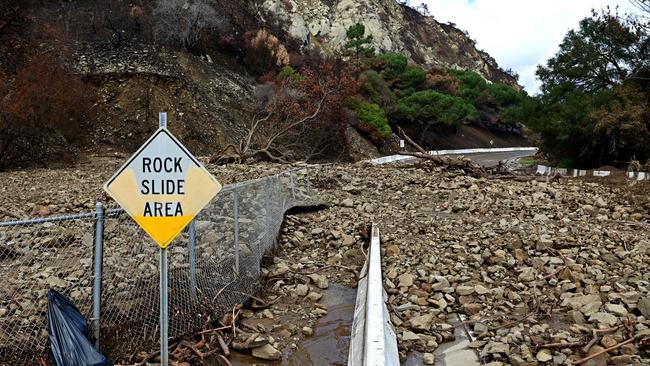 Mud and boulders cover a road near the Palisades Fire zone on February 14. Picture: Agustin Paullier / AFP