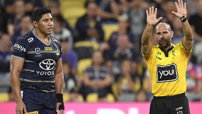 Jason Taumalolo of the Cowboys is sent to the sin bin (Photo by Ian Hitchcock/Getty Images)