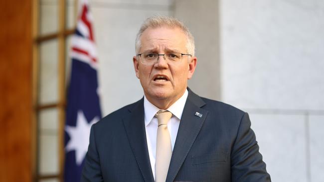 Prime Minister Scott Morrison addresses the nation at a press conference at Parliament House. Picture: NCA NewsWire/Gary Ramage