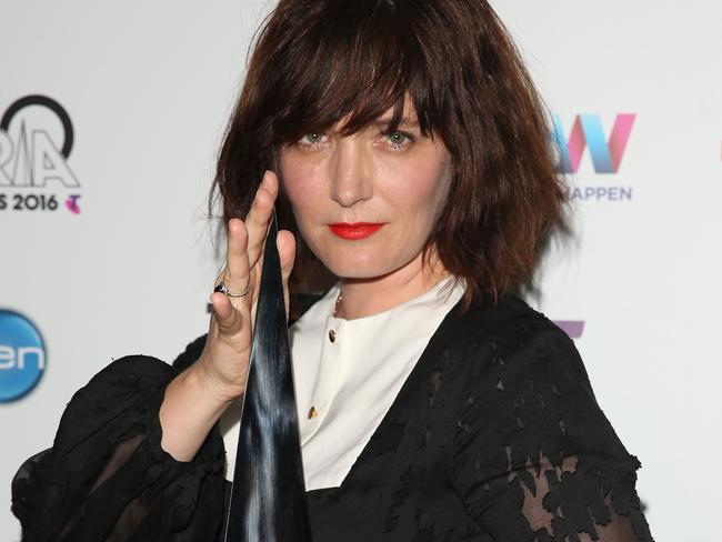 Sarah Blasko poses in the awards room with an ARIA for Best Adult Alternative Album. Picture: Getty