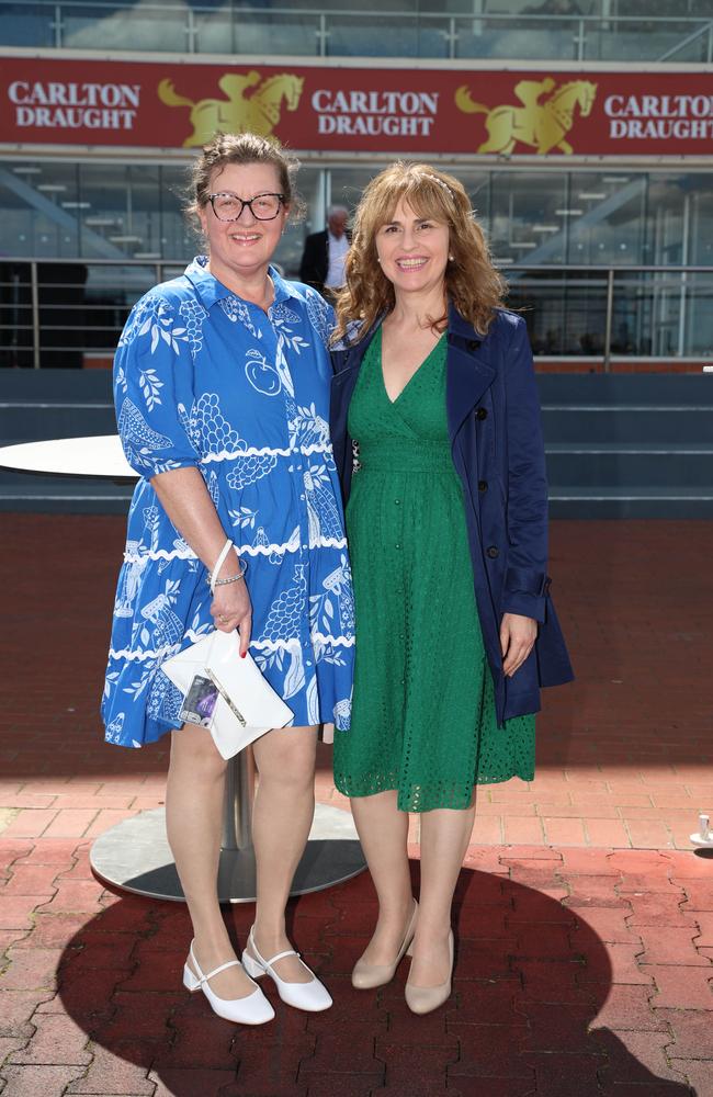 MELBOURNE, AUSTRALIA – OCTOBER 16 2024 Andrea and Marcella at the Caulfield Social race day at Caulfield racecourse on Wednesday 16th October, 2024 Picture: Brendan Beckett