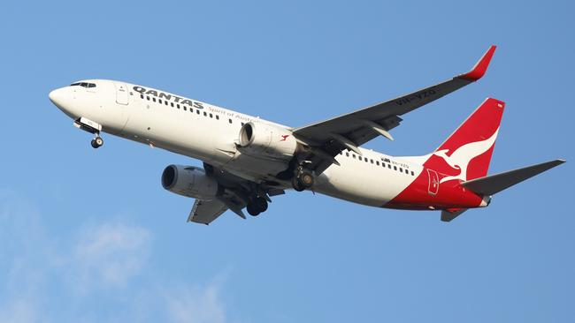 A Qantas commercial passenger jet airplane. Picture: Brendan Radke