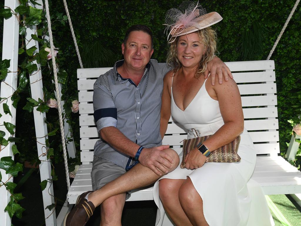 Peter and Kylie Thompson enjoy the 2019 Darwin Cup. Picture: KATRINA BRIDGEFORD