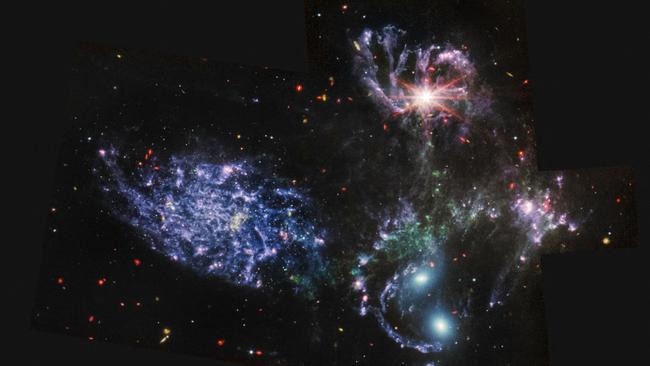 A NASA image released in July, 2022, shows never-before-seen details of Stephan’s Quintet, a visual grouping of five galaxies. Picture: NASA / AFP