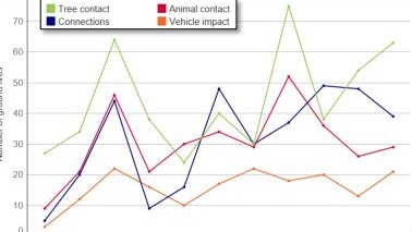 The number of powerline ground fires by cause 2010-11 to 2020-21. Source: Energy Safe Victoria