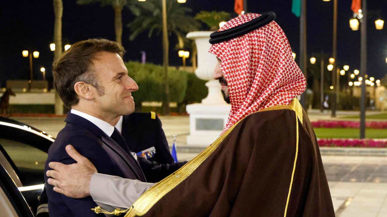 The French President Emmanuel Macron is currently on a tour of Saudi Arabia. (Photo by Ludovic MARIN / POOL / AFP)