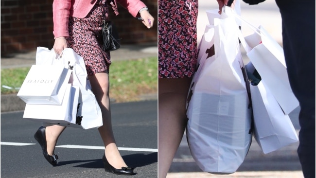 Holding bags of shopping from Seafolly and David Jones. Picture: News Corp / John Grainger