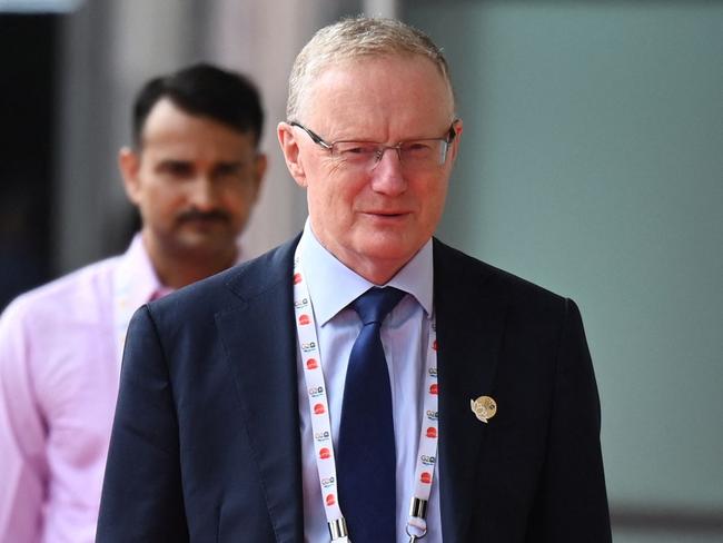 The Reserve Bank of Australia Governor Philip Lowe arrives to attend the G20 Finance Ministers, Central Bank Governors (FMCBG) and Finance & Central Bank Deputies (FCBD) meetings, at the Mahatma Mandir in Gandhinagar on July 18, 2023. (Photo by Punit PARANJPE / AFP)