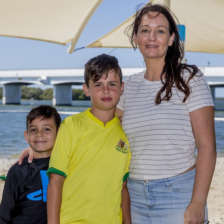 <p>Faces of the Gold Coast at Paradise Point. Antonio Losada, 7, Julio Losada, 10, and Jemma Losada . Picture: Jerad Williams</p>